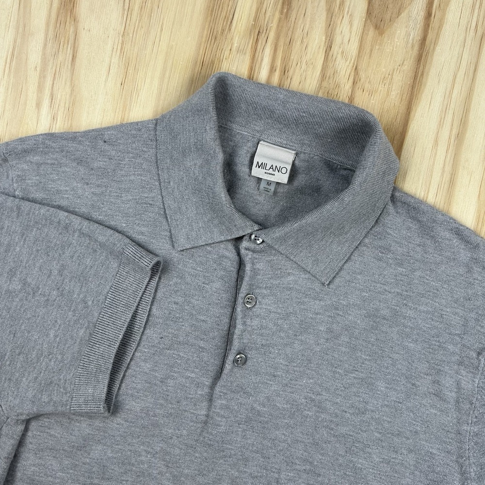 Milano HOMME Men's Soft Polo Shirt Gray Medium Short Sleeve Rayon Blend